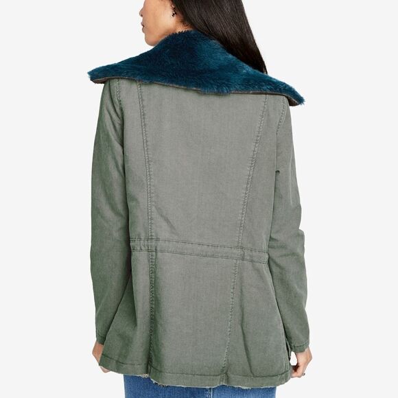 New! RACHEL RACHEL ROY Removable Faux Fur Collar Utility Jacket Green Size Small - Picture 2 of 7